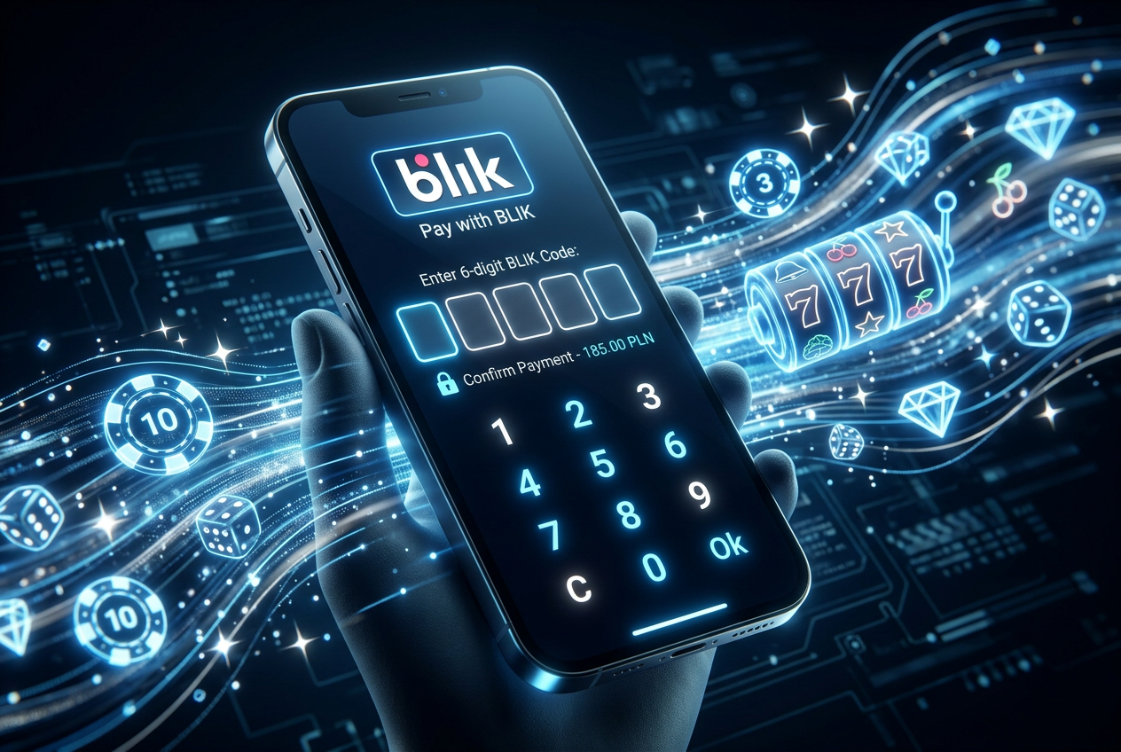 Analiza interfejsu płatności BLIK na smartfonie z elementami kasynowymi