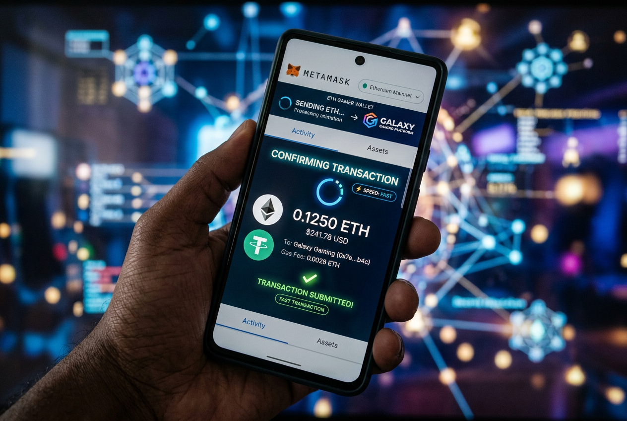 Data visualization showing transaction speed difference between blockchain and traditional banking dark ui technological feel