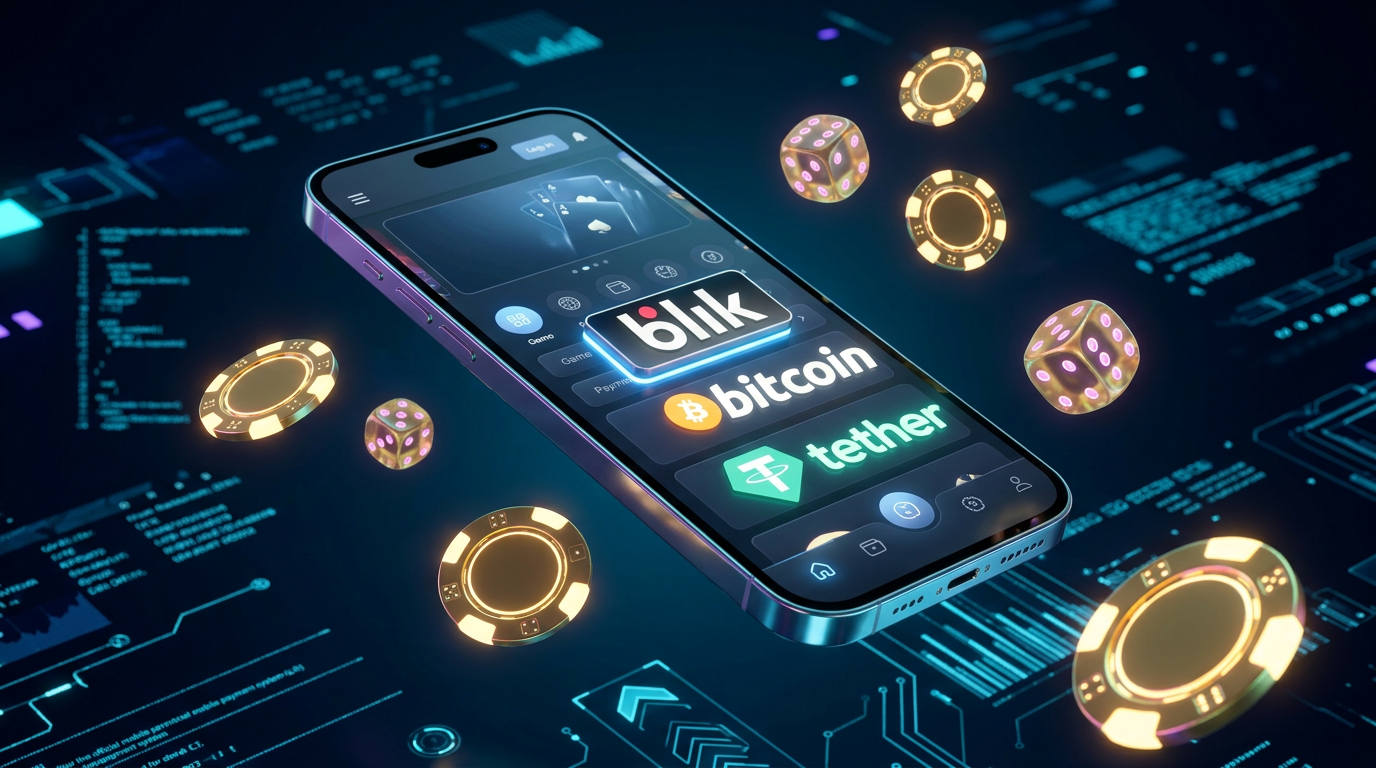 Nowoczesny interfejs mobilny prezentujący najnowsze kasyno online 2026 z opcjami płatności BLIK i kryptowalutami.
