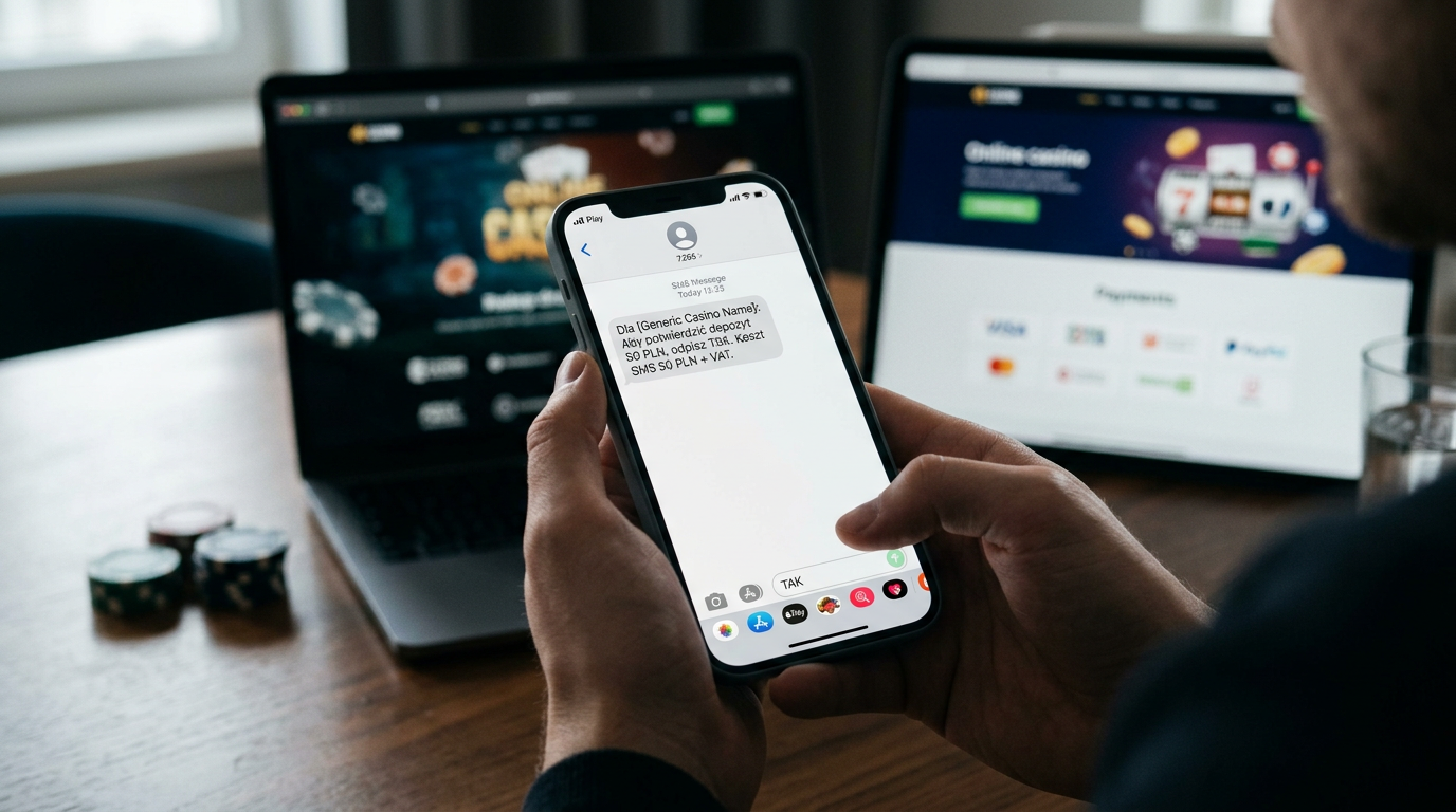 Interfejs płatności SMS w kasynie online na nowoczesnym smartfonie